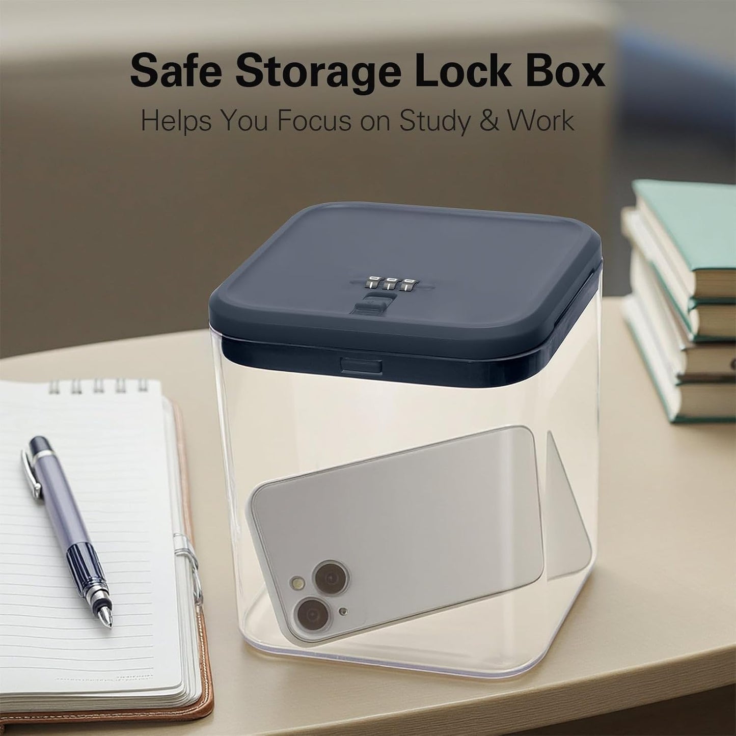 2 Pack Large Medication Lock Box with Code, Clear Lockable Storage Box for Refrigerator, Cabinet & Dorm, Stackable Medicine Box for Prescriptions, Snacks, Phone, 11.9" x 9.3" x 7.6", Black