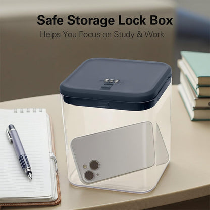 2 Pack Large Medication Lock Box with Code, Clear Lockable Storage Box for Refrigerator, Cabinet & Dorm, Stackable Medicine Box for Prescriptions, Snacks, Phone, 11.9" x 9.3" x 7.6", Black