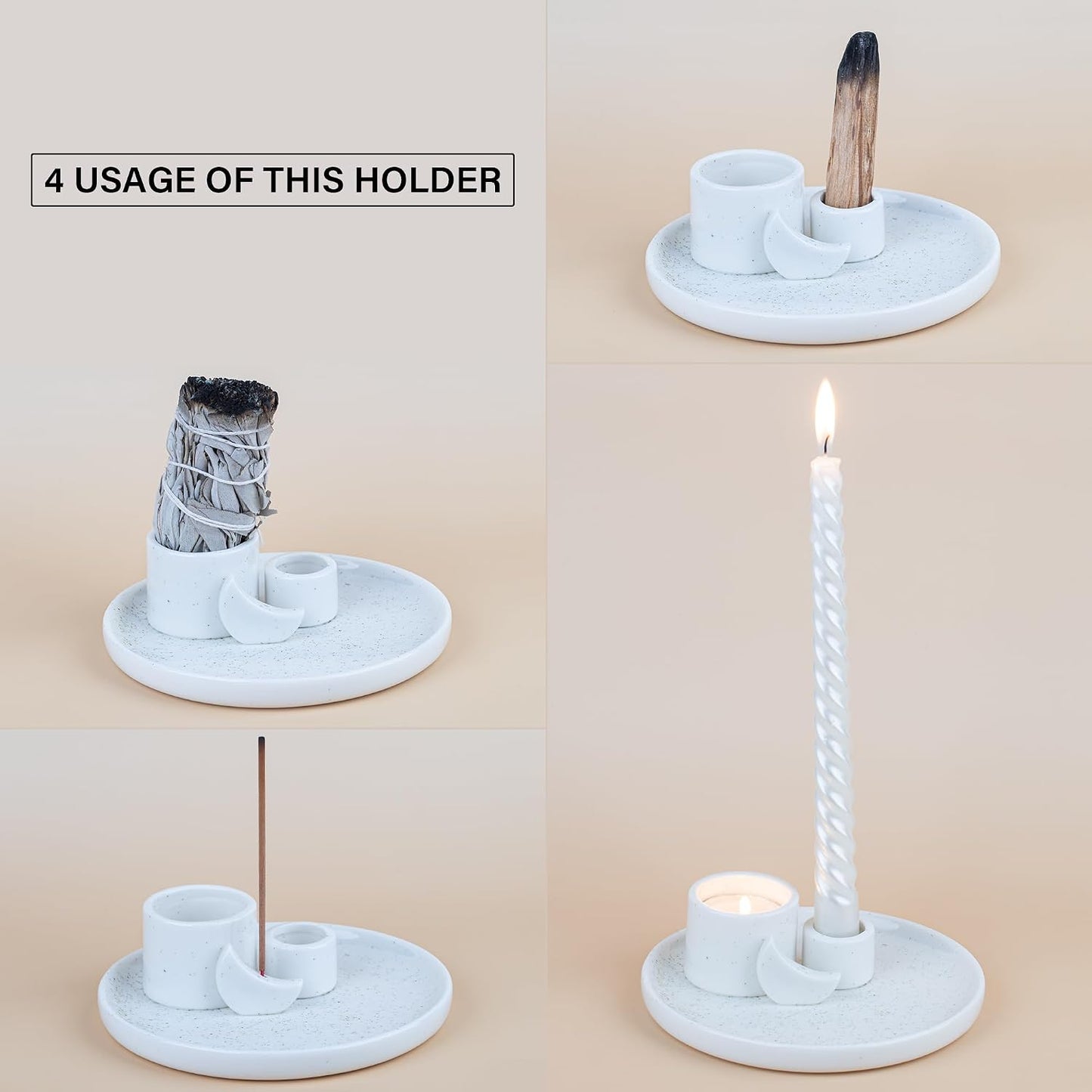 ZenBless Multifunction Incense and Candle Holder for Burning Sage, Palo Santo, Incense Sticks - 5.9" Ceramic Ash Catcher Tray for Meditation Room Home Decor Spritual Gifts (Gold)