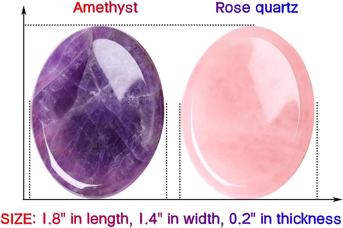 2PCS Worry Stone for Anxiety Tigers Eye Amethyst Healing Crystals Hand Thumb Stones Pocket Gemstones Meditation Accessories Oval Crystal Natural Relax Palm Stone Anxiety Relief Items Stocking Stuffers