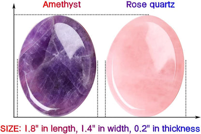 2PCS Worry Stone for Anxiety Tigers Eye Amethyst Healing Crystals Hand Thumb Stones Pocket Gemstones Meditation Accessories Oval Crystal Natural Relax Palm Stone Anxiety Relief Items Stocking Stuffers