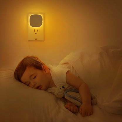 AUVON 4 X Plug-in LED Backlit Night Light with Motion & Dusk to Dawn Sensor | 2200K Soft Warm White Nightlight with 1-50lm Dimmable Brightness for Adults & Kids' Bedroom, Bathroom, Hallway