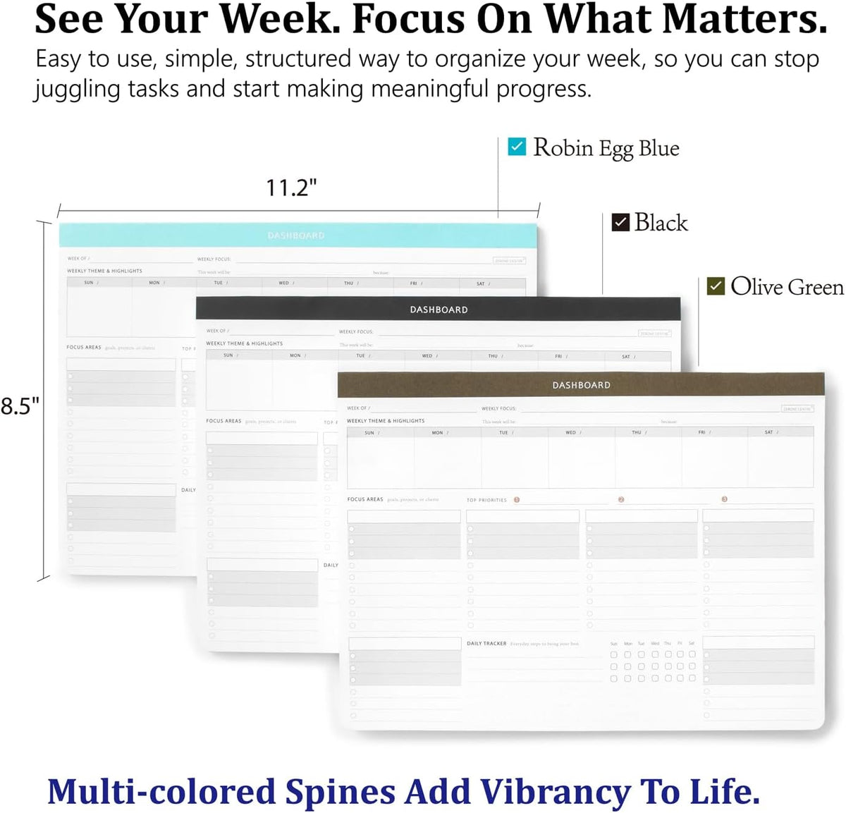 Dashboard Weekly Planner Desk Pad w/Daily Habit Tracker for Work & Study