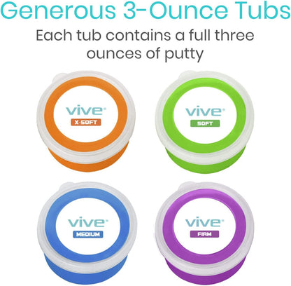 Vive Therapy Putty (6 Pack) - Putty for Hand - Stress Putty for Adults - Exercise Putty for Rehab, Finger, Grip Strength Resistance - Sensory Putty and Therapy Occupational Clay - 3 Ounces