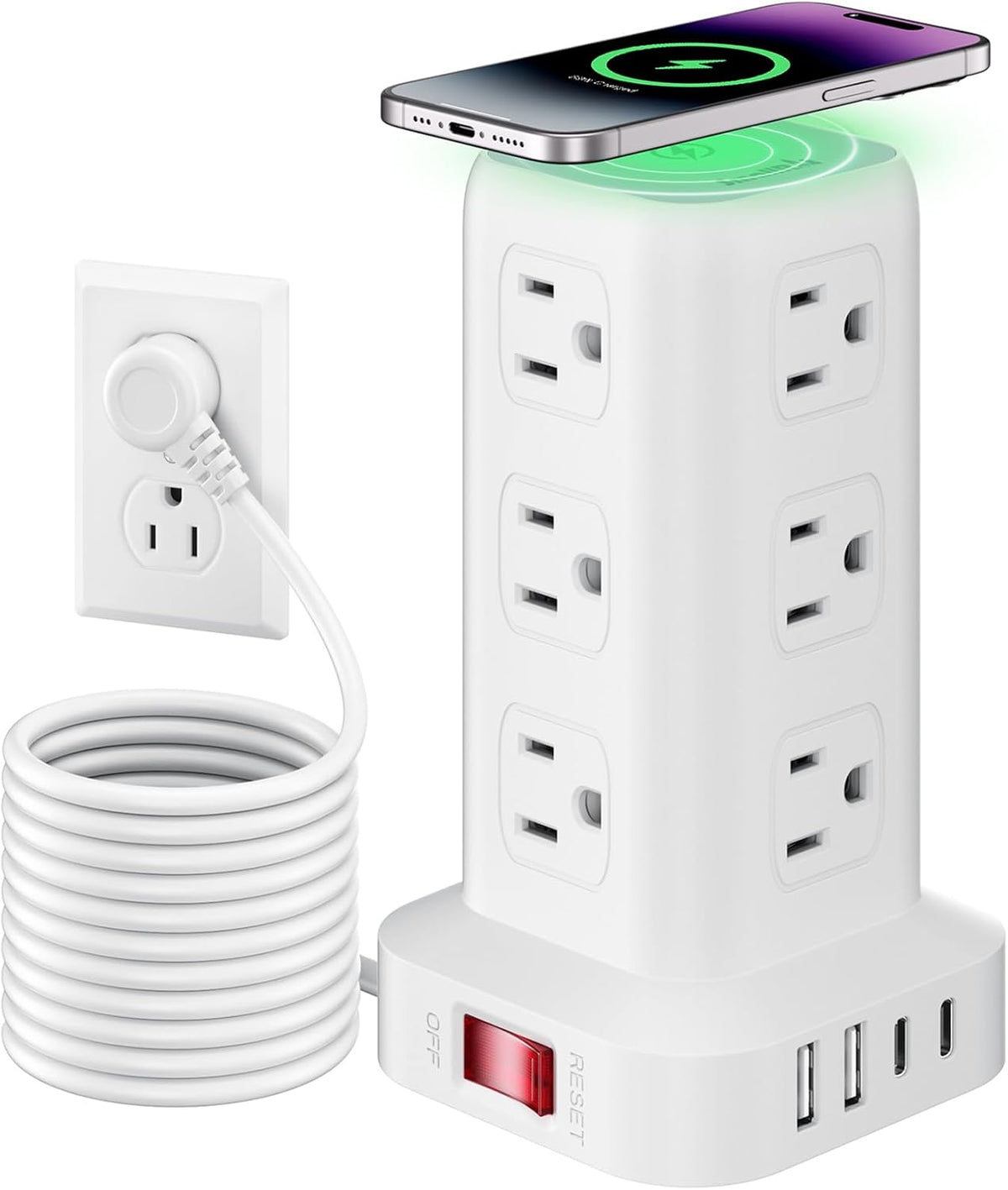 Extension Cord with Multiple Outlets, SMALLRT Power Strip Tower, Outlet Extender with 12 AC Outlets 4 USB, 6.5FT Extension Cord for Home Dorm Room, Office Supplies,Overload Protection
