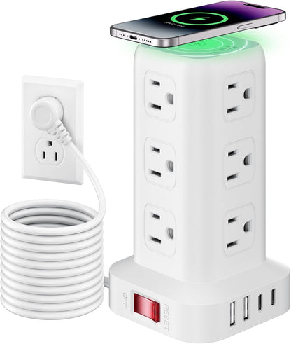 Extension Cord with Multiple Outlets, SMALLRT Power Strip Tower, Outlet Extender with 12 AC Outlets 4 USB, 6.5FT Extension Cord for Home Dorm Room, Office Supplies,Overload Protection