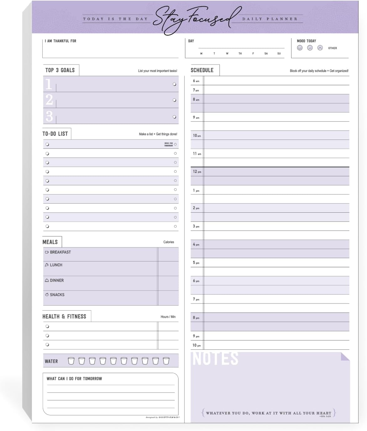 Daily Notepad Planner To Do Schedule - Stay Focused 50 Tear off Premium Made USA (Rose Pink)
