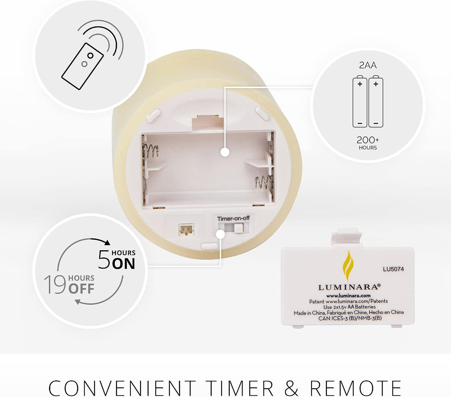 Luminara Realistic Flameless LED Set of 3 Ivory Pillar Candles, Home Safe Moving Flame Melted Top Illumination, Battery Operated Remote Control w/Timer