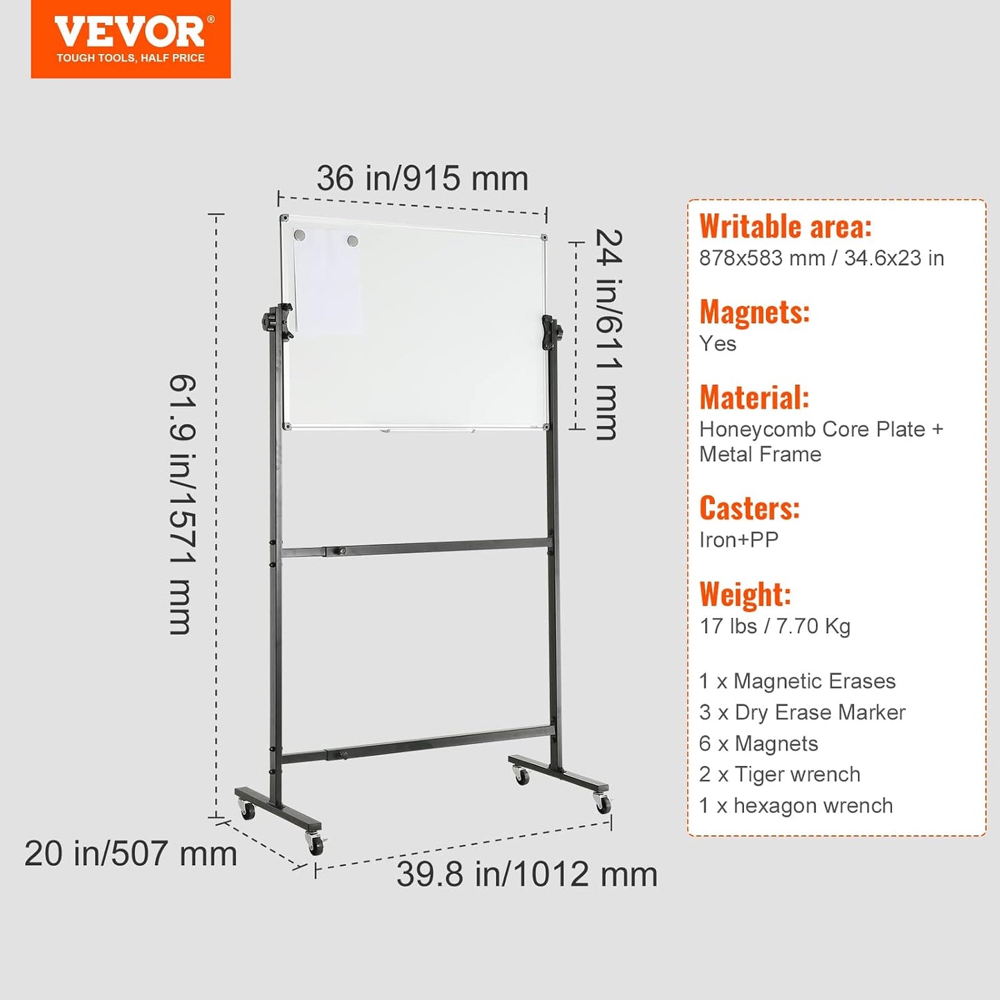 VEVOR Dry Erase Calendar for Wall, 36 x 24 Inches Whiteboard Calendar, Monthly Planner Magnetic Dry Erase Board, 1 Magnetic Erase & 2 Dry Erase Marker & Movable Tray for Restaurant Office Home School