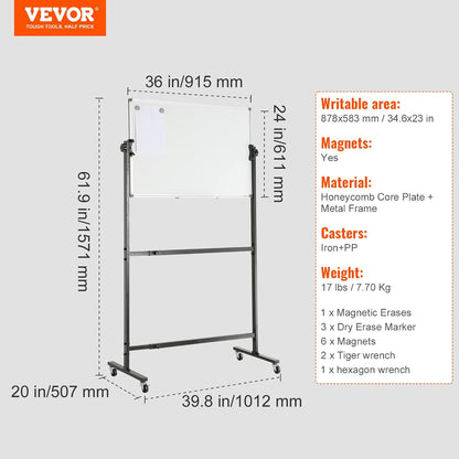 VEVOR Dry Erase Calendar for Wall, 36 x 24 Inches Whiteboard Calendar, Monthly Planner Magnetic Dry Erase Board, 1 Magnetic Erase & 2 Dry Erase Marker & Movable Tray for Restaurant Office Home School