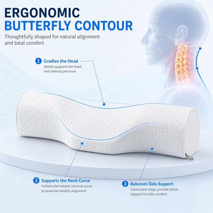 Cervical Neck Pillow, Memory Foam Neck Bolster for Sleeping, Washable Cover | polyester cover, slow rebound foam, magnet filling, raised dot texture, removable washable case, bed office chair travel