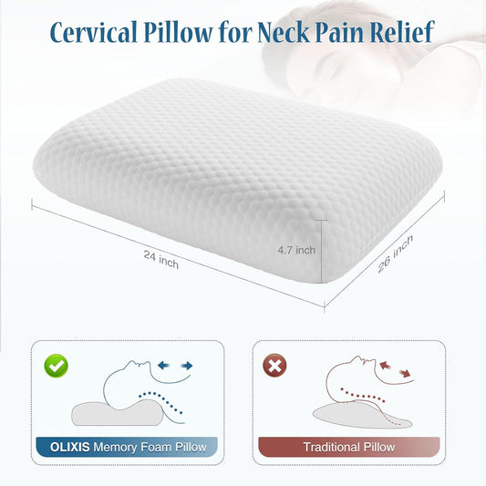 OLIXIS Memory Foam Pillow, Standard Size Pillows for Sleeping, White, 2 PCS | Firm and Comfortable Support Bed Pillow for Back and Side Sleepers, Cooling Gel Technology, Breathable Mesh & Washable Cover