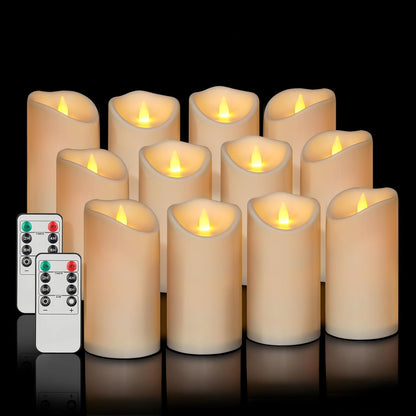 Flameless Candles 4" 5" 6" Set of 3 Outdoor Indoor Ivory Pillars Battery Operated Flickering Candles with Cozy Climbing Flame Effect, 8-Key Remote Timer, Plastic LED Candles for Wedding Decor