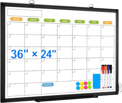24" x 18" Magnetic Monthly Dry Erase Whiteboard Calendar for Wall