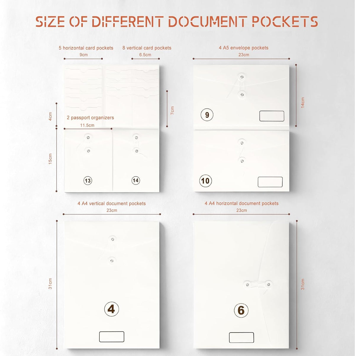 JOYCE Important Document Organizer 14 Expanding Pockets,Brown