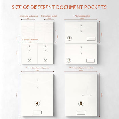 JOYCE Important Document Organizer 14 Expanding Pockets,Brown
