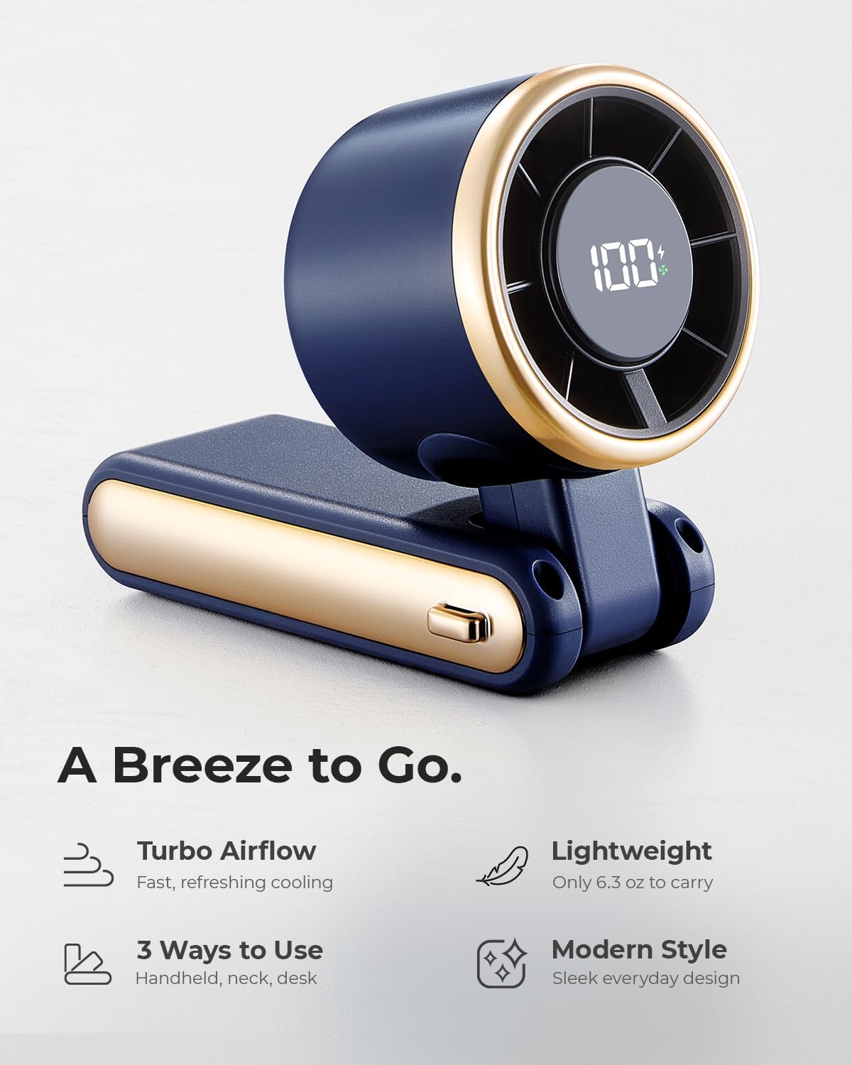 Portable Handheld Turbo Fan - 5 Gear High Speed 4000mAh Rechargeable Mini Personal Hand Fan Blow Cold Air, Battery Operated Travel Essentials, Beach Vacation, Gifts for Women, Men (Black)