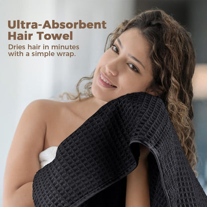 HOMEXCEL 5 Pack Microfiber Hair Towels - 40 x 20 inches Super Soft, Fast Drying Turbans for Long, Thick, Curly Hair - Anti Frizz Wrap with Elastic Strap