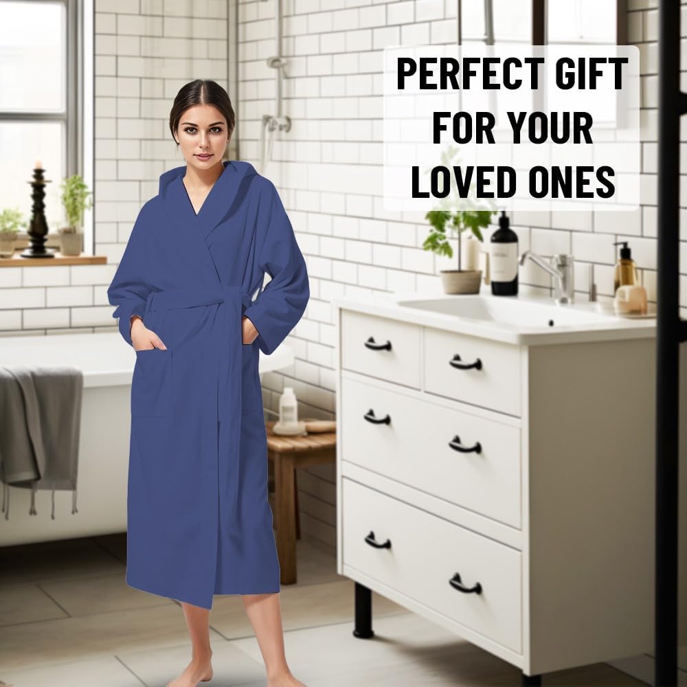 KAHAF COLLECTION Women Hooded 100% Cotton Terry Bathrobe, Soft Absorbent Quick Dry Robe for Spa, Shower & Home Wear