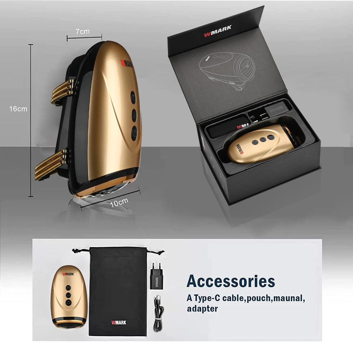 WMARK Barber Massager/Cordless Handheld Massager, Charge Neck/Legs/Hand/Face Massager, 2 Massage Nodes 2600AMH，Golden