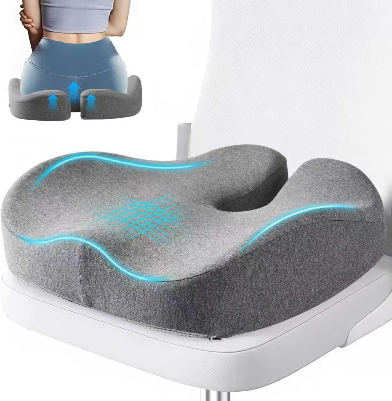 Seat Cushions for Office Chairs & Hip Pain Relief, Extra-Dense Coccyx Cushion with Sciatica Support, Ergonomic Design for Desk Chair, Car, Wheelchair, All-Day Comfort (Black)