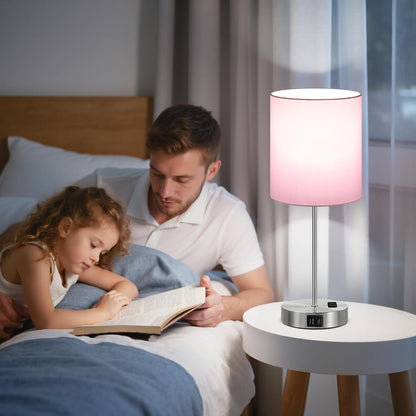 Blue Touch Lamps for Nightstand Set of 2 - Bedside Table Lamp for Bedroom with Dual USB Ports & AC Outlet, 3-Way Dimmable Lamps for Living Room Boys Room, Night Light with 5000K Daylight Bulbs