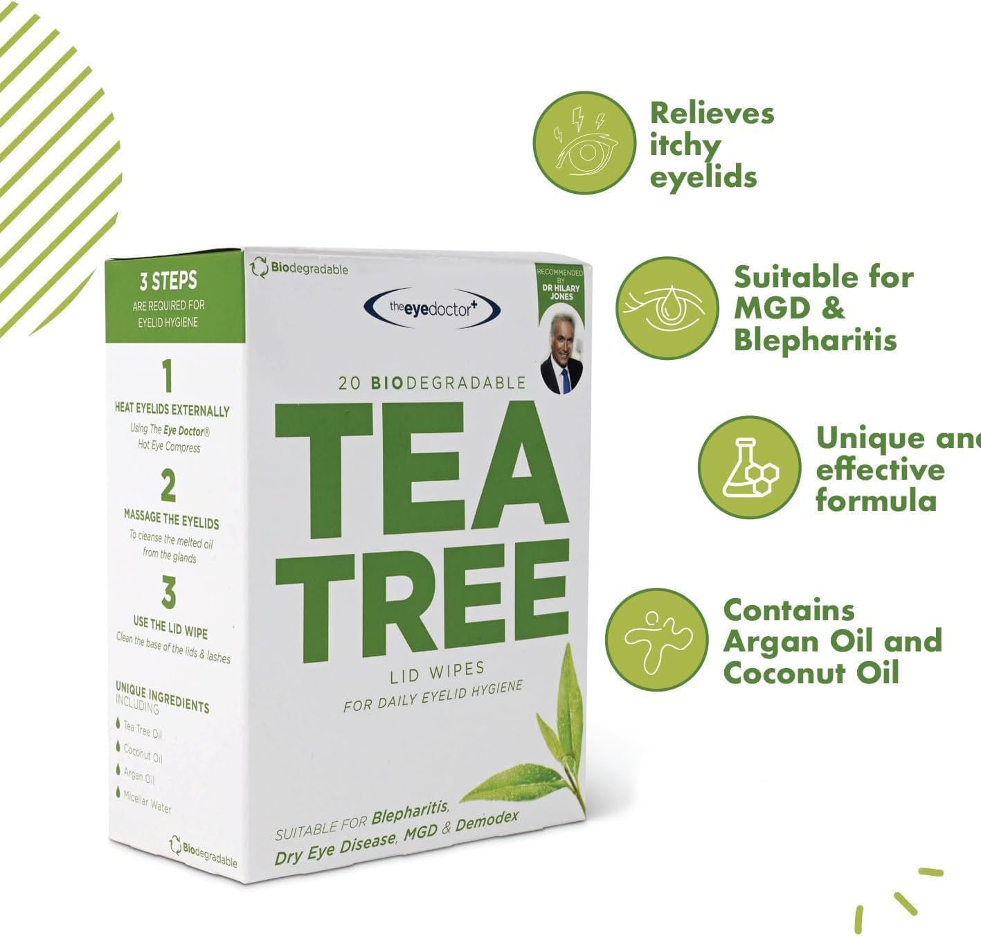 The Eye Doctor Featuring Sterileyes - Antibacterial Hot Eye Compress for Dry Eye, Blepharitis and MGD with a Removable Cover. Cold Compress, Includes 6 Eyelid Wipes