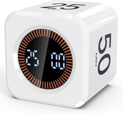 Digital Pomodoro Timer Cube 5/10/25/50min, Visual Productivity Flip Timer for Kids Classroom Desk, Custom Countdown, Silent and Sound Mode for ADHD Study Work Game Kitchen (Orange)