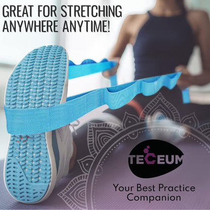 TECEUM Stretching Strap with 10 Loops for Physical Therapy & Rehab | Non-Elastic Yoga Stretch Band for Hamstring, Leg, Hip & Knee Rehab, Pilates, Flexibility & Mobility Exercises for Men & Women