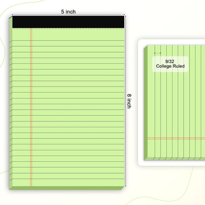 5pcs Small Note Pads 5x8 Notebook College Ruled Legal Pads Color Notepads 5 Pack Study Back Writing Pads 5 x 8 Perforated Narrow Ruled Pads of Paper for School & Office Supplies 30 Sheets/Pack
