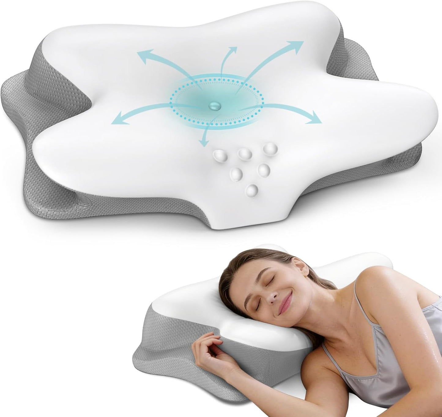 Cervical Neck Pillow for Pain Relief - Ergonomic Side Sleeper Pillow for Neck Support, Cooling Memory Foam Pillows, Contour Pillow Orthopedic Bed Pillow for Back Stomach Sleepers (Dark Grey)