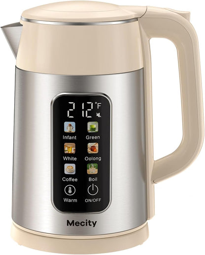 Mecity Electric Kettle 1.7L Touch Screen Temperature Control Water Boiler, No Plastic Contact with Water. 6 Preset Temperature Programs, 2 Hours Keep Warm, Auto Shut Off, Dark Grey