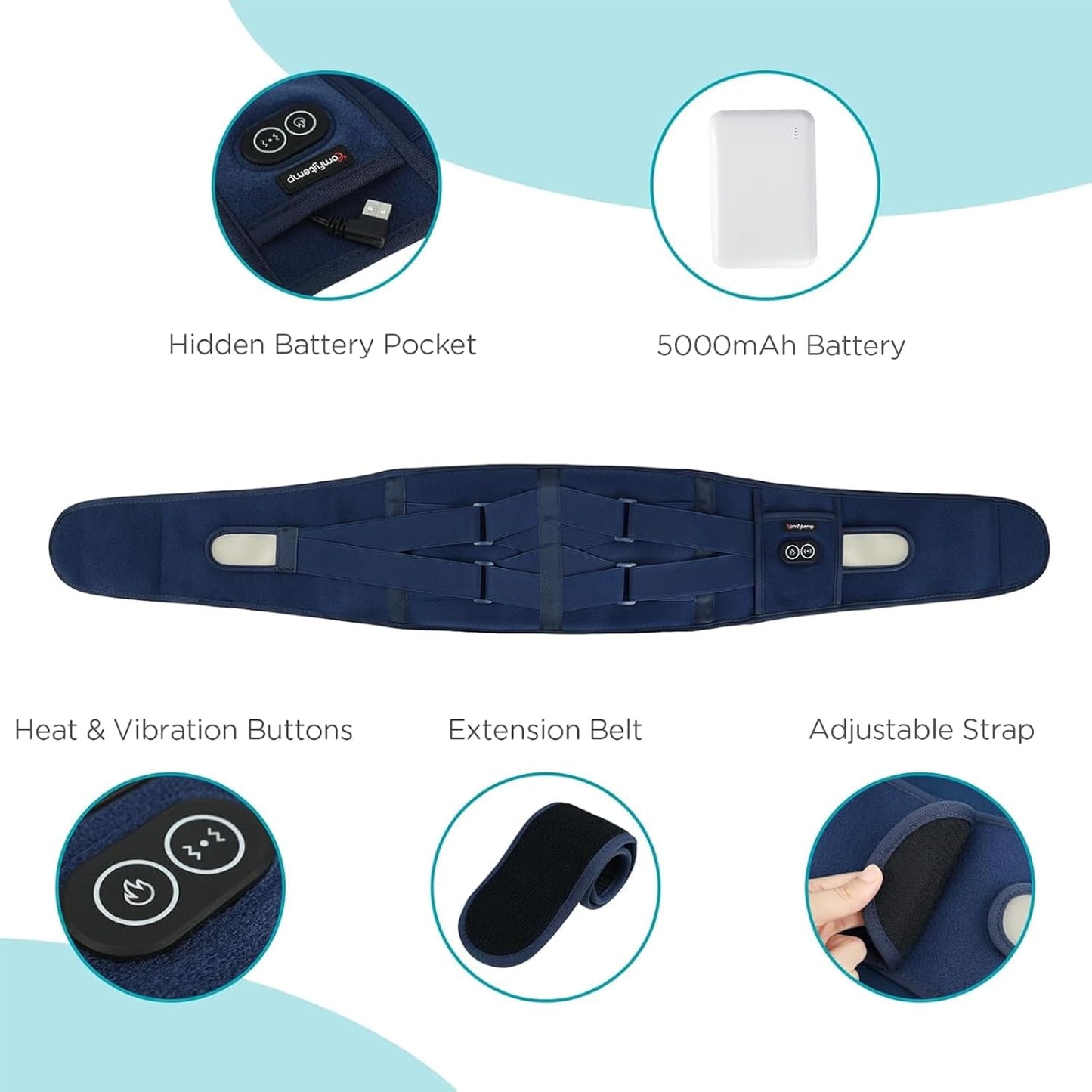 Comfytemp Cordless Heating Pad with Massager for Back, Birthday Gifts for Women Men, FSA Eligible HSA Portable Lower Back Massager Rechargeable Wireless Electric, Mom Dad Seniors 3 Heat 30mins Off