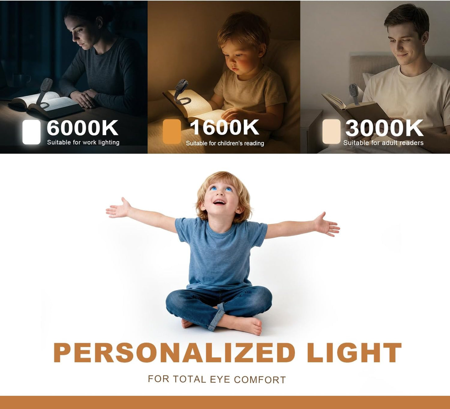Rechargeable Kids Book Light, Cute Bookmark Reading Light for Kids, Dimmable Portable LED Book Light for Reading in Bed, Eye-Caring Bedtime Reading Lamp for Children & Travel, Black