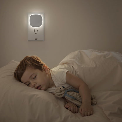 AUVON 4 X Plug-in LED Backlit Night Light with Motion & Dusk to Dawn Sensor | 2200K Soft Warm White Nightlight with 1-50lm Dimmable Brightness for Adults & Kids' Bedroom, Bathroom, Hallway