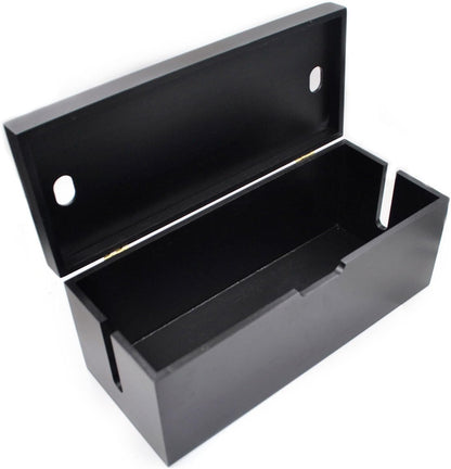 15 Inch Bamboo Large Cable Management Box, Black Cord Organizer