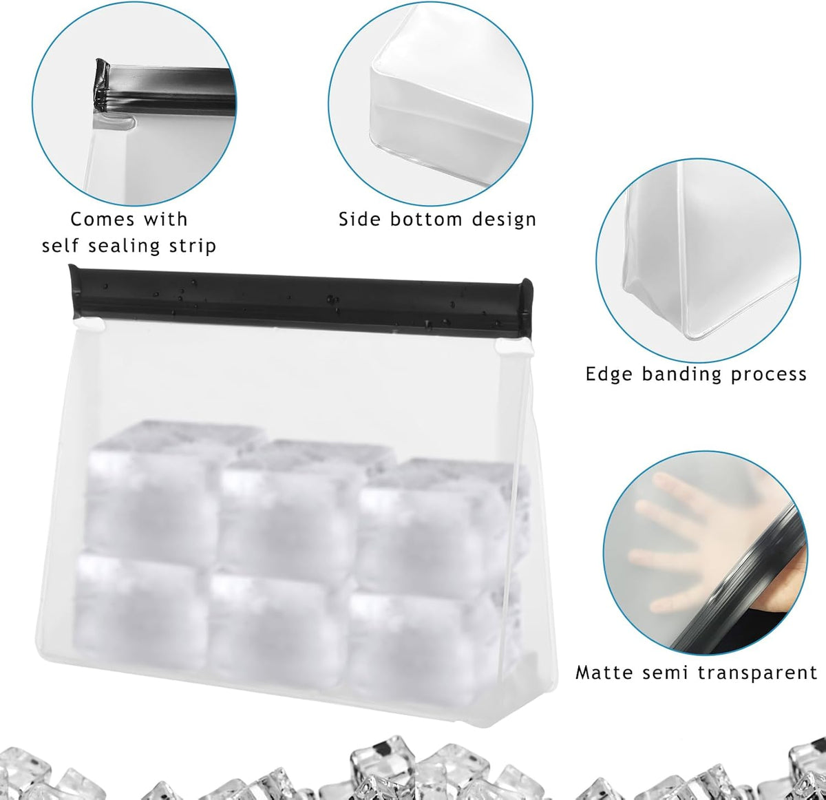 6 Pack Reusable Ice Storage Bags, 10 x 7.3 x 2.2in Leak Proof Ice Bags With Secure Zip Close Design, Bpa-Free