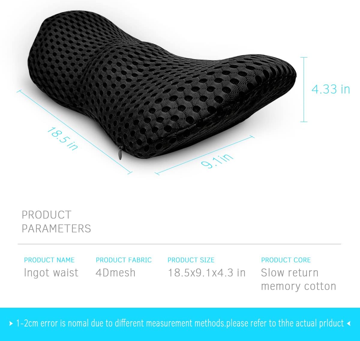 Lumbar Support Pillow for Office Chair, Memory Foam Lumbar Pillow for Lower Back Pain Relief (Grey)