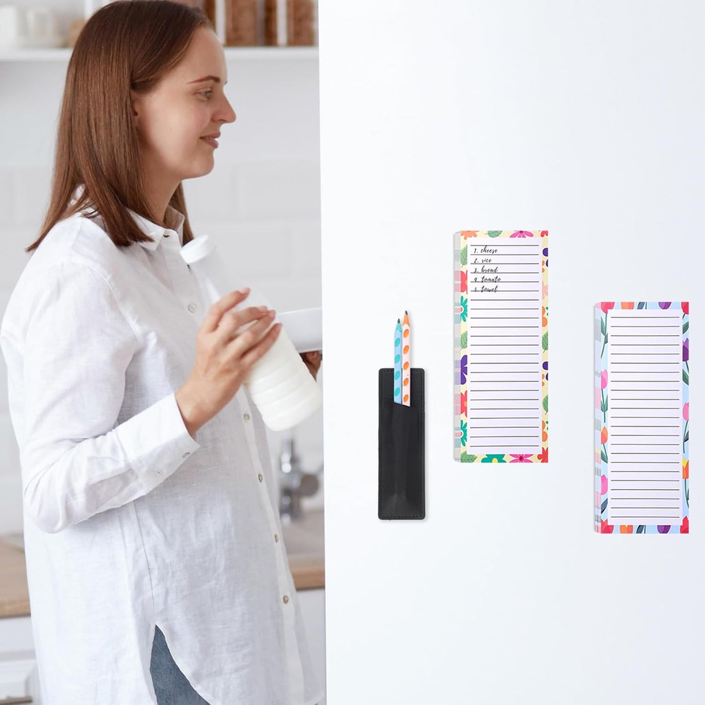 Thboxes 4 Pack Magnetic Note Pad for Fridge with Pen Holder, Totally 200 Sheets Grocery List Magnet Pad for Refrigerator Magnetic Shopping List Pad（Fruit Design）