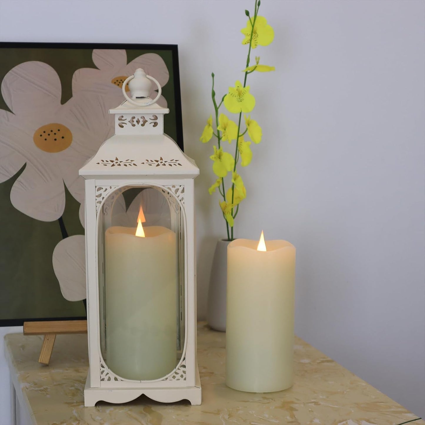 TECHLONG Flickering Flameless Candles with 3D Moving Flame, Last 1000+ Hours Battery Operated Candles with Timer, Ivory Real Wax Pillar Electric LED Candle for Wedding Christmas Party/3" x 5"