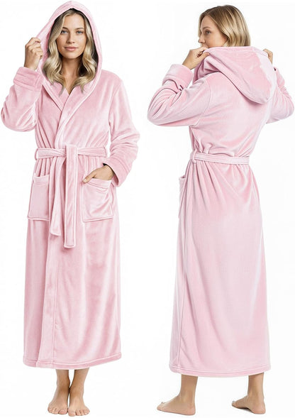 Premium Ultra Soft Robes for Women with Hood Plush Fleece Long Bathrobe