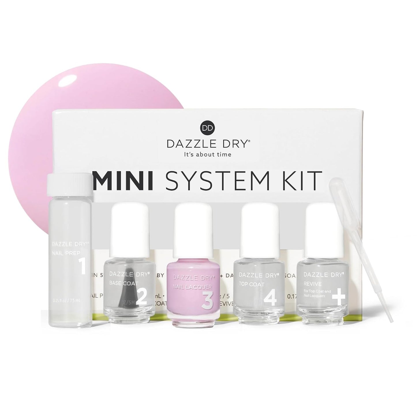 Dazzle Dry Mini Kit 4 Step System - Prima Ballerina, a sheer and milky delicate pink that makes a beautiful French base. (5 Piece Kit / 5 Manicures)