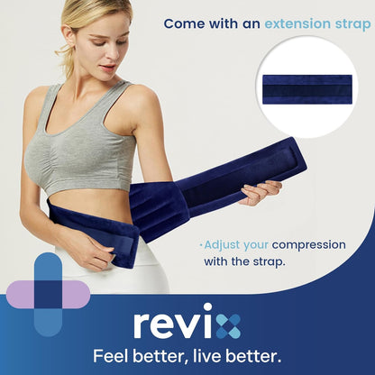 REVIX Microwavable Heating Pad for Back, Extra Large Microwave Heating Wrap for Waist, Stomach, and Shoulders, Moist Heat Therapy for Stress Relief, Adjustable, for Men and Women, Navy