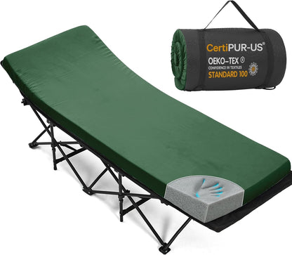 CYMULA Camping Cot Pad 2 Inch Memory Foam, Camping Pad for Folding Cot and Foldable Cot, Portable Roll Up Camp Gear for Car Camping Travel Tent, Non-Slip Waterproof Bottom, Removable Cover, Pad Only