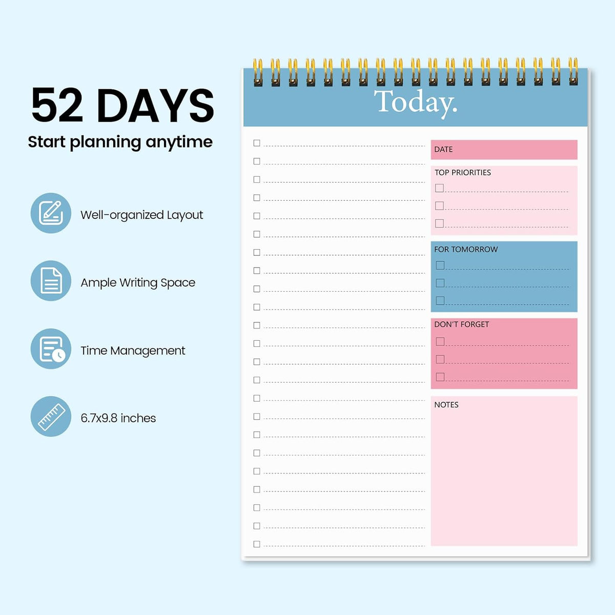KMQOY To Do List Notepad, Daily Checklist Planner, 6.7" x 9.8", 104 Pages