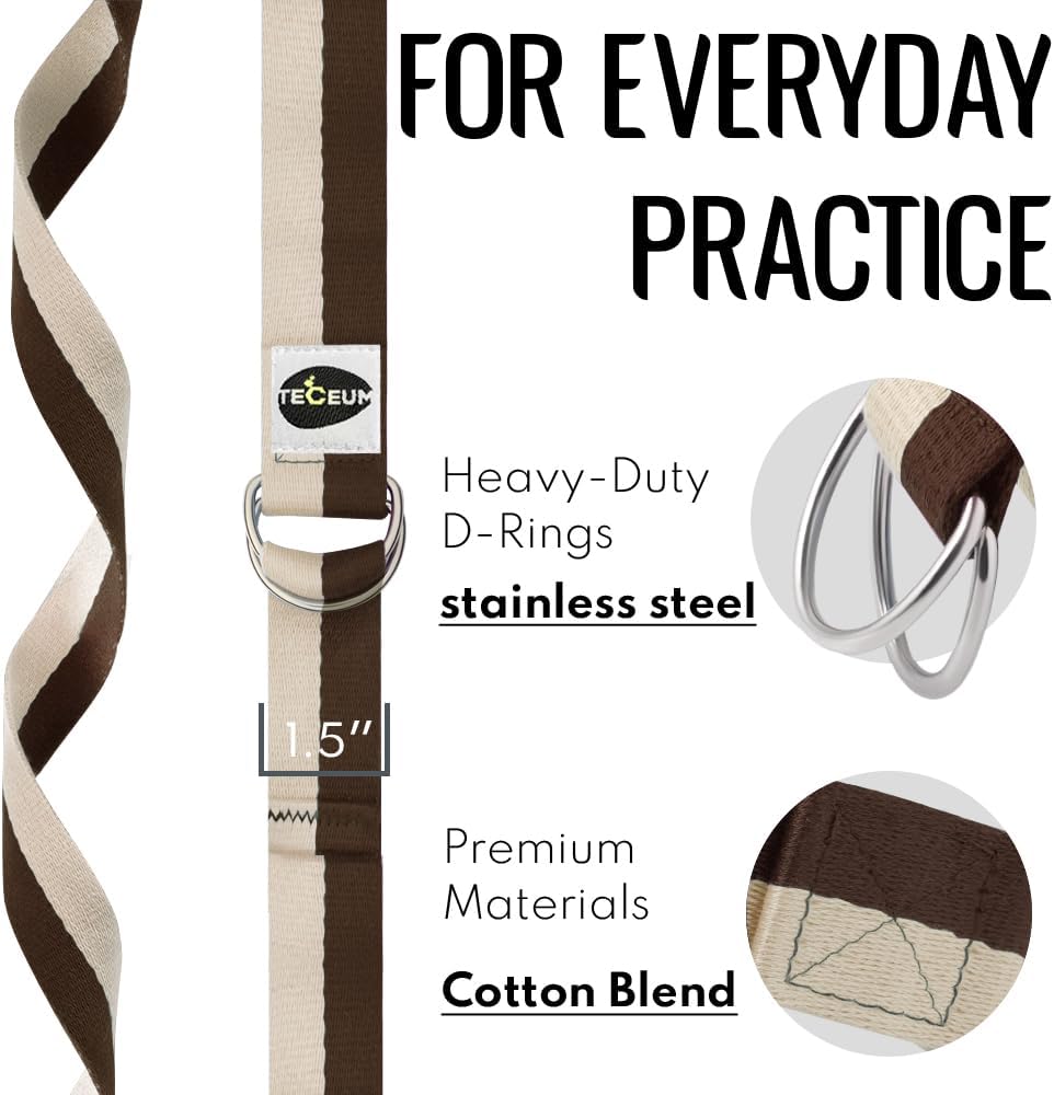 TECEUM 2 IN 1 Yoga & Mat Strap for Stretching – Cotton – 6/8/10 ft