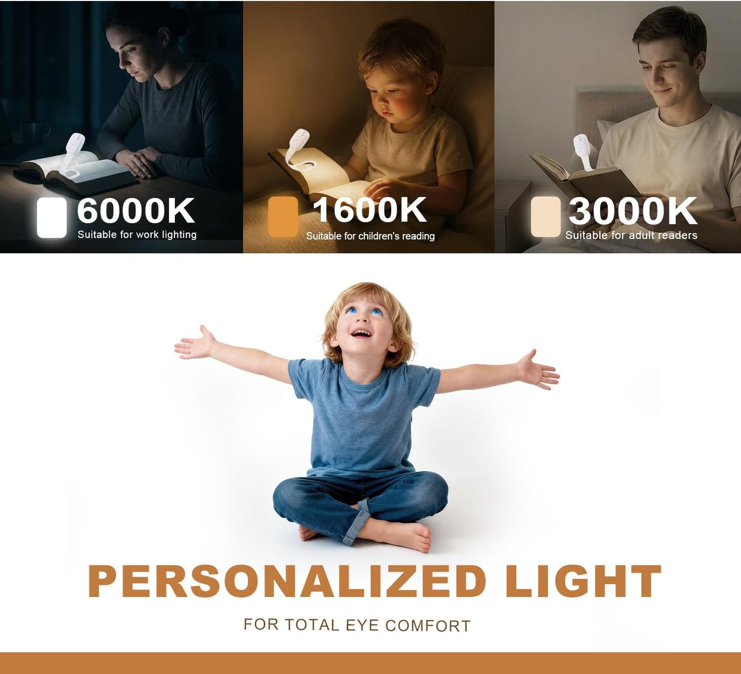 Rechargeable Kids Book Light, Cute Bookmark Reading Light for Kids, Dimmable Portable LED Book Light for Reading in Bed, Eye-Caring Bedtime Reading Lamp for Children & Travel, Black