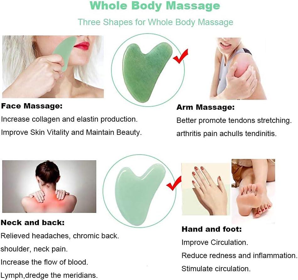 Gua Sha, Jade Stone Gua Sha Massage Tool, Guasha Tool for Face and Body Skin Massage. Gua Sha Set for Toxins Prevents Wrinkles for SPA Acupuncture, Therapy Trigger Point Treatment.
