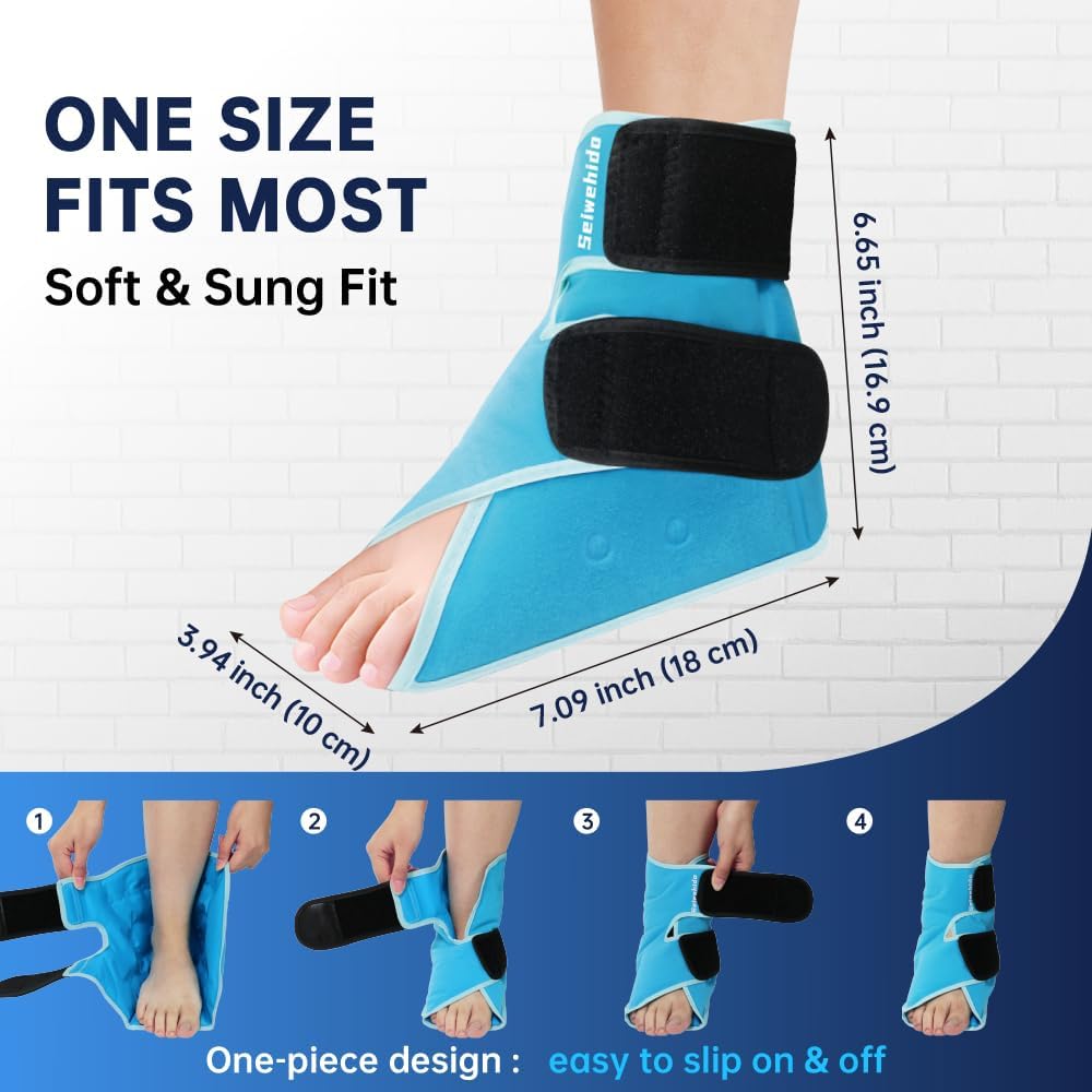 Ankle Ice Pack Wrap for Heel Swelling Pain Relief Reusable Gel Hot Cold Compress for Achilles Tendonitis Plantar Fasciitis, Post-Surgery, Sports Injury(1pcs,Blue)