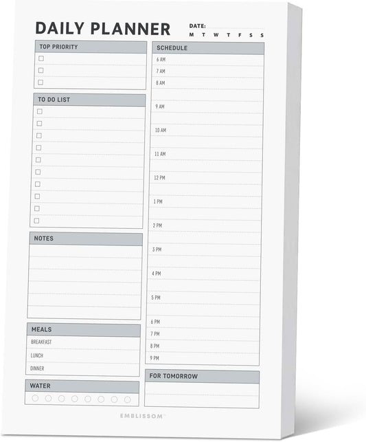 Daily Planner Notepad, 5.5 x 8.5" Tear-Off Pad – 70 Undated Sheets Focus-Enhancing Desktop Organizer with Hourly Schedule, To-Do List for Work, School (White, Colorful, 1 Pack)